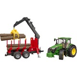 bruder John Deere 7R 350 avec remorque et 4 grumes, Modèle réduit de voiture Vert/Rouge, 03154