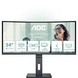 AOC CU34P3CV écran plat de PC 86,4 cm (34") 3440 x 1440 pixels UltraWide Quad HD LED Noir Moniteur incurvé  Noir, 86,4 cm (34"), 3440 x 1440 pixels, UltraWide Quad HD, LED, 4 ms, Noir