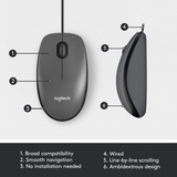 Logitech M100, Souris Noir, 1000 dpi
