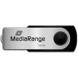 MediaRange MR913 lecteur USB flash 128 Go USB Type-A 2.0 Noir, Argent, Clé USB Noir/Argent, 128 Go, USB Type-A, 2.0, 10 Mo/s, Pivotant, Noir, Argent