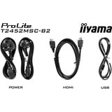 iiyama ProLite T2452MSC-B2 24" Moniteur tactile Noir (Mat), 1x DisplayPort, 1x HDMI, 2x USB-A, 120 Hz, 61 cm (24"), 1920 x 1080 pixels, Full HD, 5 ms, Noir