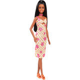  Poupée Barbie Fashionista en robe à carreaux rose orangé 