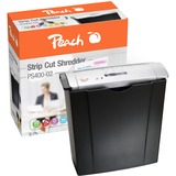 Peach PS400-02 destructeur de papier Découpage en bandes 72 dB 22 cm Noir, Argent, Destructeur de document Argent/Noir, Découpage en bandes, 22 cm, 7 mm, 8 L, 50 feuilles, 72 dB