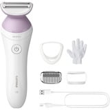 Philips 6000 series Lady Shaver Series 6000 BRL136/00 Rasoir sans fil, utilisable sur peau sèche ou humide Blanc, utilisable sur peau sèche ou humide, Rasoir à grille, 1 tête(s), Rose, Blanc, Nickel, Ergonomique, Batterie