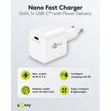 goobay Chargeur rapide Nano USB-C PD GaN 45 W Blanc, 1x USB-C