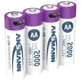 Ansmann Pile Li-Ion Mignon AA type 2.000 (min. 1.800 mAh), pack de 4, Batterie Blanc/Violet