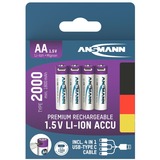 Ansmann Pile Li-Ion Mignon AA type 2.000 (min. 1.800 mAh), pack de 4, Batterie Blanc/Violet