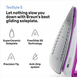 Braun TexStyle 5 SI 5225 PU, Fer à vapeur Violet/Blanc