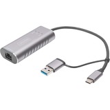 Digitus Adaptateur Gigabit Ethernet 2.5G USB Type-C™, USB-C™ + USB A (USB 3.1 / 3.0) Gris, USB-C™ + USB A (USB 3.1 / 3.0), USB-C USB 3.1, RJ-45, Gris