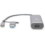 Digitus Adaptateur Gigabit Ethernet 2.5G USB Type-C™, USB-C™ + USB A (USB 3.1 / 3.0) Gris, USB-C™ + USB A (USB 3.1 / 3.0), USB-C USB 3.1, RJ-45, Gris