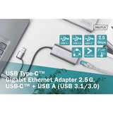 Digitus Adaptateur Gigabit Ethernet 2.5G USB Type-C™, USB-C™ + USB A (USB 3.1 / 3.0) Gris, USB-C™ + USB A (USB 3.1 / 3.0), USB-C USB 3.1, RJ-45, Gris