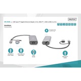 Digitus Adaptateur Gigabit Ethernet 2.5G USB Type-C™, USB-C™ + USB A (USB 3.1 / 3.0) Gris, USB-C™ + USB A (USB 3.1 / 3.0), USB-C USB 3.1, RJ-45, Gris