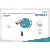Digitus Adaptateur Gigabit Ethernet 2.5G USB Type-C™, USB-C™ + USB A (USB 3.1 / 3.0) Gris, USB-C™ + USB A (USB 3.1 / 3.0), USB-C USB 3.1, RJ-45, Gris