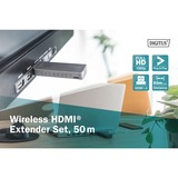 Digitus Extendeur Vidéo Sans Fil HDMI > HDMI, 50 Mètres, Extension HDMI Noir/Argent