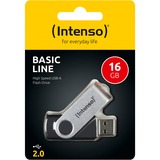 Intenso Basic Line lecteur USB flash 16 Go USB Type-A 2.0 Noir, Argent, Clé USB Noir/Argent, 16 Go, USB Type-A, 2.0, 28 Mo/s, Pivotant, Noir, Argent