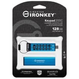 Kingston IronKey Keypad 200C USB-C de 128 Go, FIPS 140-3 niveau 3 AES-256, Clé USB FIPS 140-3 niveau 3 AES-256, 128 Go, USB Type-C, 3.2 Gen 1 (3.1 Gen 1), 280 Mo/s, Gaine, Bleu