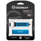 Kingston IronKey Keypad 200C USB-C de 128 Go, FIPS 140-3 niveau 3 (en attente) AES-256, Clé USB FIPS 140-3 niveau 3 (en attente) AES-256, 128 Go, USB Type-C, 3.2 Gen 1 (3.1 Gen 1), 280 Mo/s, Housse, Bleu