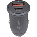 i-tec Car Charger 1x USB-C PD 30 W, 1x USB QC 3.0, Chargeur Noir, 1x USB QC 3.0, Auto, Allume-cigare, 20 V, Gris