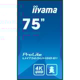 iiyama LH7565UHSB-B1 Écran d'affichage dynamique En forme de kiosk 189,2 cm (74.5") LED Wifi 800 cd/m² 4K Ultra HD Noir Intégré dans le processeur Android 11 24/7, Affichage public Noir, En forme de kiosk, 189,2 cm (74.5"), LED, 3840 x 2160 pixels, Wifi, 24/7