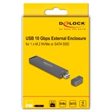 DeLOCK M.2 NVMe PCle SSD, SATA SSD, Boîtier disque dur Gris