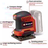 EINHELL Ponceuse vibrante à main sans fil Power X-Change TE-OS 18/113 3X Li-Solo, 18 Volts Rouge/Noir
