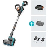 GARDENA Batterie de nettoyage AquaBrush Patio 03/18V P4A set, Nettoyant pour sols dur Gris/Turquoise, 14841-20