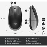 Logitech M190 Full-Size Wireless Mouse, Souris Noir/gris, Ambidextre, Optique, RF sans fil, 1000 DPI, Noir, Gris
