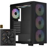 Aerocool B509A Flow-G-BK-v1, avec alimentation Aero 650 boîtier midi tower Noir | 3x USB-A | Window