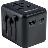 Verbatim Adaptateur universel de voyage UTA-02, Prise de voyage Noir, 1x USB-A, 1x USB-C