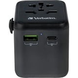 Verbatim Adaptateur universel de voyage UTA-02, Prise de voyage Noir, 1x USB-A, 1x USB-C