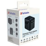 Verbatim Adaptateur universel de voyage UTA-02, Prise de voyage Noir, 1x USB-A, 1x USB-C