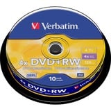 Verbatim DVD+RW 4,7 Go, Support vierge DVD DVD+RW, 120 mm, Boîte à gâteaux, 10 pièce(s), 4,7 Go