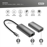 Digitus Extendeur vidéo 4K USB-C > HDMI, 30 mètres, Extension HDMI Noir