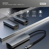 Digitus Extendeur vidéo 4K USB-C > HDMI, 30 mètres, Extension HDMI Noir