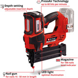 EINHELL Professional Akku-Nagler FIXETTO 18/50 N - Solo, 18Volt, Clouteuse Rouge/Noir