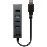 Lindy Hub USB 3.0 4 ports USB 3.2 Gen 1 (3.1 Gen 1) Type-A, USB 3.2 Gen 1 (3.1 Gen 1) Type-A, 5000 Mbit/s, Noir, Aluminium, Plastique, 0,3 m