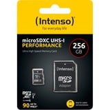 Intenso microSD 256GB UHS-I Perf CL10| Performance 256 Go Classe 10, Carte mémoire Noir, 256 Go, MicroSD, Classe 10, UHS-I, 90 Mo/s, Class 1 (U1)
