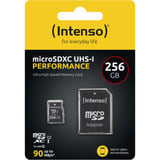 Intenso microSD 256GB UHS-I Perf CL10| Performance 256 Go Classe 10, Carte mémoire Noir, 256 Go, MicroSD, Classe 10, UHS-I, 90 Mo/s, Class 1 (U1)