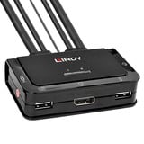 Lindy Switch KVM 2 Ports DisplayPort 1.2, USB 2.0 & Audio, Câbles Intégrés Noir, USB 2.0 & Audio, Câbles Intégrés, 4096 x 2160 pixels, 4K Ultra HD, Grille de montage, Noir