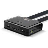 Lindy Switch KVM 2 Ports DisplayPort 1.2, USB 2.0 & Audio, Câbles Intégrés Noir, USB 2.0 & Audio, Câbles Intégrés, 4096 x 2160 pixels, 4K Ultra HD, Grille de montage, Noir