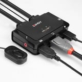 Lindy Switch KVM 2 Ports DisplayPort 1.2, USB 2.0 & Audio, Câbles Intégrés Noir, USB 2.0 & Audio, Câbles Intégrés, 4096 x 2160 pixels, 4K Ultra HD, Grille de montage, Noir