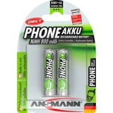 Ansmann Blister 2 X DECT Accu, AA, 800mAh Hybrides nickel-métal (NiMH) 800mAh 1.2V batterie rechargeable Argent, AA, 800mAh, 800 mAh, Hybrides nickel-métal (NiMH), 1,2 V, Noir