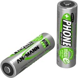 Ansmann Blister 2 X DECT Accu, AA, 800mAh Hybrides nickel-métal (NiMH) 800mAh 1.2V batterie rechargeable Argent, AA, 800mAh, 800 mAh, Hybrides nickel-métal (NiMH), 1,2 V, Noir