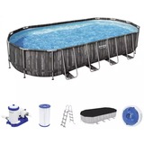 Bestway Power Steel 24' x 12' x 48"/7.32m x 3.66m x 1.22m Oval Pool Set, Piscine Brun foncé/Bleu, 25495 L, Piscine hors sol, Adultes et enfants, Echelle, Bois, 115,5 kg