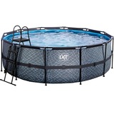 Exit Toys Piscine Stone ø427x122cm avec pompe filtrante à sable - grise Gris, 14758 L, Piscine hors sol, Enfants et adultes, 7 personne(s), Echelle, Résiste aux intempéries