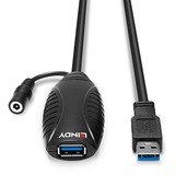 Lindy 43156 câble USB 10 m USB 3.2 Gen 1 (3.1 Gen 1) USB A Noir, Câble d'extension Noir, 10 m, USB A, USB A, USB 3.2 Gen 1 (3.1 Gen 1), 5000 Mbit/s, Noir