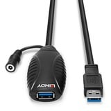 Lindy Rallonge active USB 3.0, 10m, Câble d'extension Noir, 10m, 10 m, USB A, USB A, USB 3.2 Gen 1 (3.1 Gen 1), 5 Gbit/s, Noir