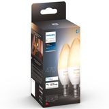 Philips Hue Flamme - Ampoule connectée E14 - (pack de 2), Lampe à LED Philips Hue White ambiance Flamme - Ampoule connectée E14 - (pack de 2), Ampoule intelligente, Blanc, Bluetooth/Zigbee, LED intégrée, E14, Lumière du jour froide, Blanc chaud