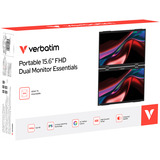 Verbatim Écran portable double 15,6″ 15.6" Moniteur Noir, 1x Mini HDMI, 2x USB-C, 39,6 cm (15.6"), LCD, 1920 x 1080 pixels, Full HD, 16:9, 10 ms