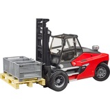 bruder Chariot élévateur Linde HT160D avec palette et 3 gitterbox, Modèle réduit de voiture Rouge/Noir, 02513